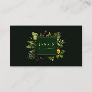 Greenery Yellow Flower Red Berry Black Botanical Business Card