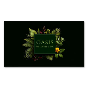 Greenery Yellow Flower Red Berry Black Botanical Magnetic Business Card