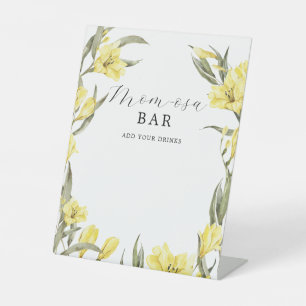 Greenery Yellow Watercolor Flowers Mom-osa Bar Pedestal Sign