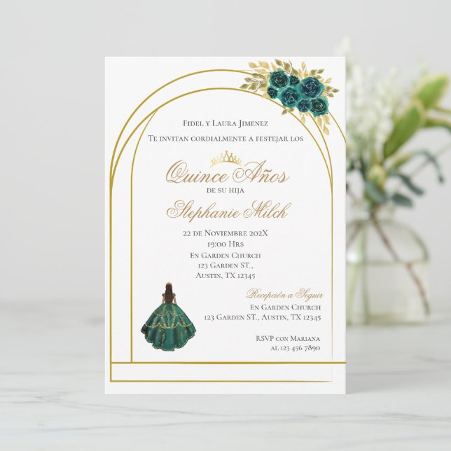 Greengery Floral Mexican Quinceanera Invitation (Debout devant)