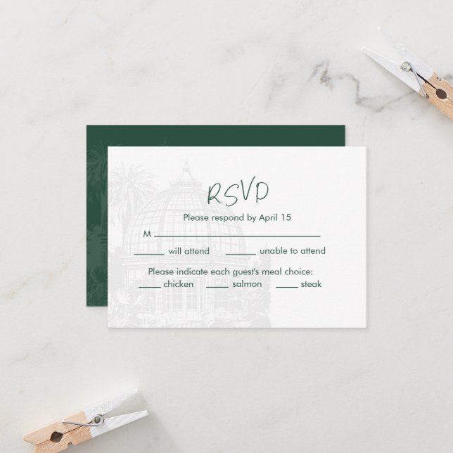 Greenhouse Botanical Garden Green RSVP Enclosure Invitation (Front/Back In Situ)