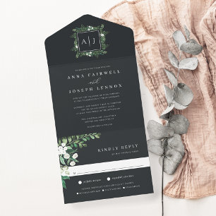 Greenhouse   Elegant Watercolor Botanical Wedding All In One Invitation