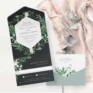 Greenhouse   Elegant Watercolor Botanical Wedding All In One Invitation