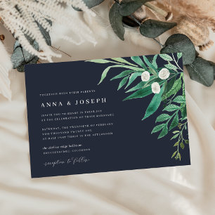 Greenhouse Green Watercolor Foliage Wedding Invitation