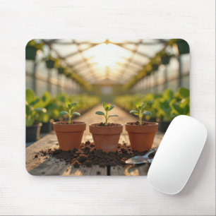 Greenhouse Plant Seedling in a Clay Pots Mouse Pad