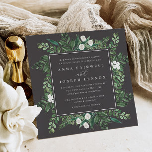Greenhouse Square   Watercolor Botanical Wedding Invitation