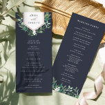 Greenhouse | Watercolor Botanical Wedding Ceremony Program<br><div class="desc">Elegant botanical wedding program features your ceremony details topped by a faux copper foil geometric element adorned with green watercolor foliage and tiny white flowers, with your names inside. Reverse side lists the members of your wedding party with easily editable text fields in white on a rich navy blue background....</div>