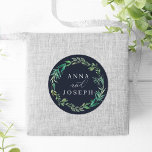 Greenhouse | Watercolor Botanical Wedding Classic Round Sticker<br><div class="desc">Seal your invitation envelopes or favours with these elegant winter botanical wedding stickers featuring your names framed by lush watercolor foliage in shades of green,  on a rich navy blue background. Coordinates with our Greenhouse wedding collection.</div>