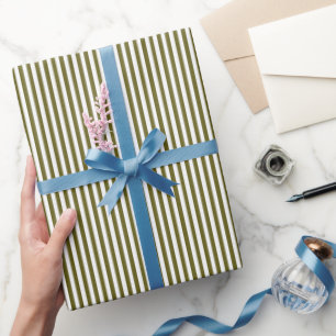 Greenish Brown & White Stripes Wrapping Paper