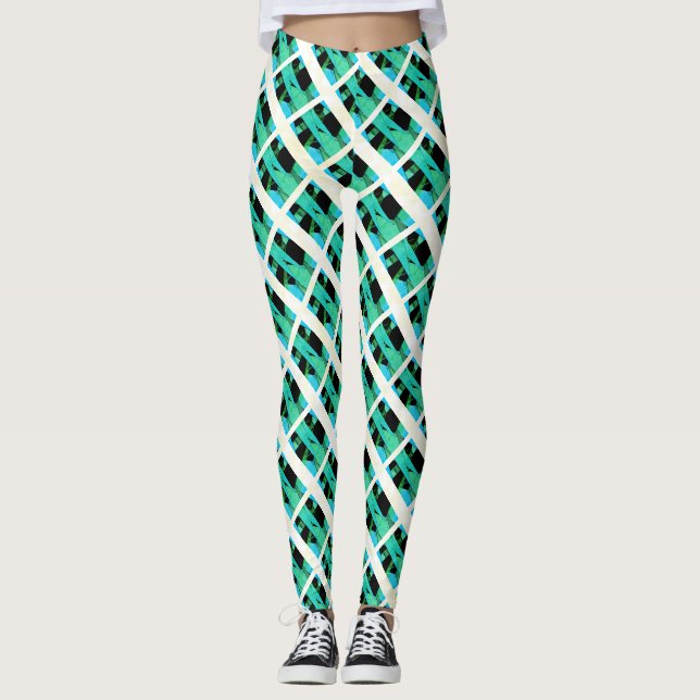 Greenish image repeated and interlacing triangles leggings (Front)