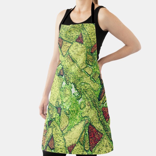 Greenish pale yellow painted volcanic stone design apron (Insitu)