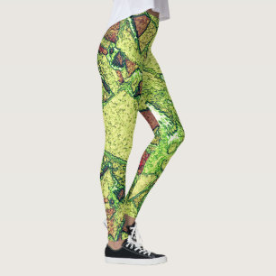 Greenish pale yellow painted volcanic stone design leggings