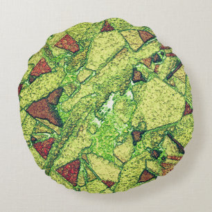 Greenish pale yellow painted volcanic stone design round pillow