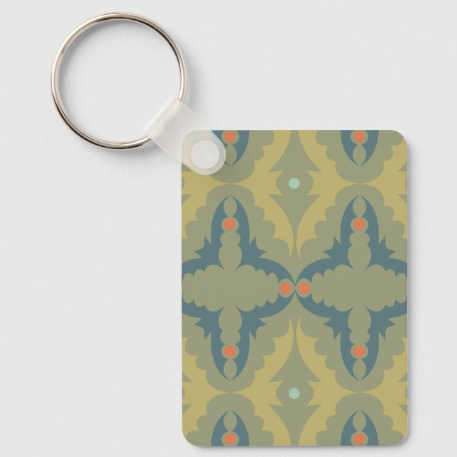 Greenish Retro Vintage Pattern Keychain (Front)
