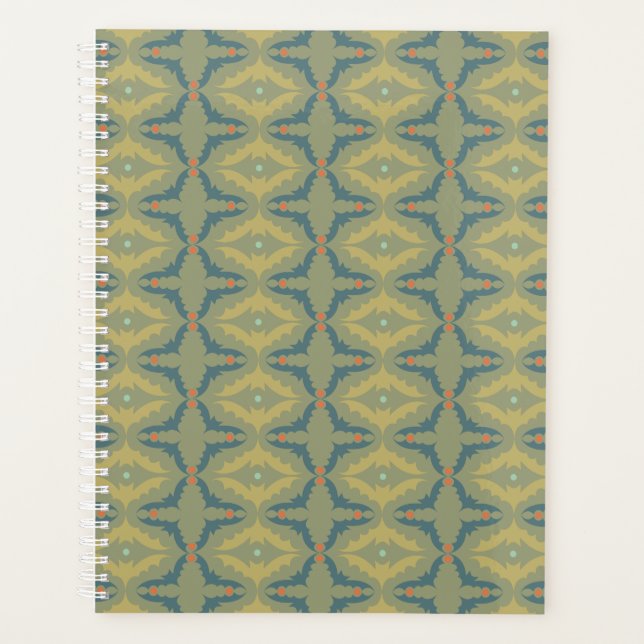 Greenish Retro Vintage Pattern Planner (Front)