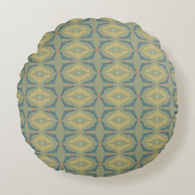 Greenish Retro Vintage Pattern Round Pillow (Front)