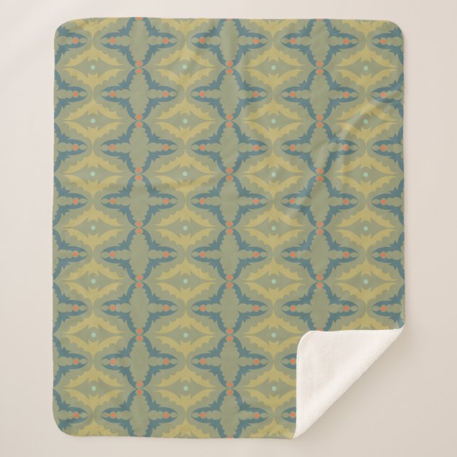 Greenish Retro Vintage Pattern Sherpa Blanket (Front)