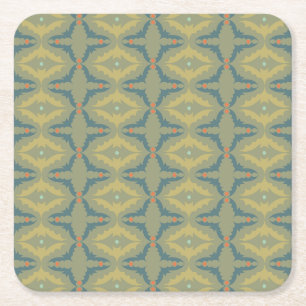 Greenish Retro Vintage Pattern Square Paper Coaster