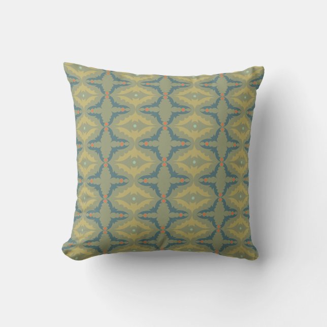 Greenish Retro Vintage Pattern Throw Pillow (Front)