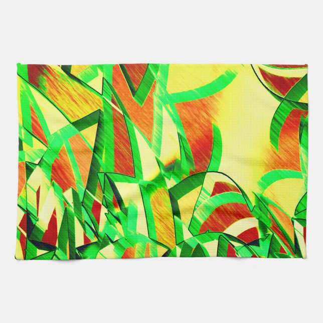 Greenish streaks over red image with drizzle kitchen towel (Horizontal)