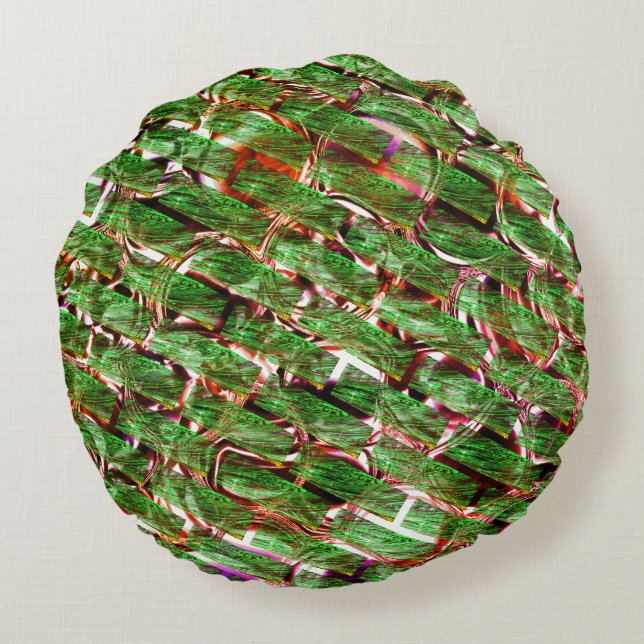 Greenish wall effect and bubbles salmon colour? round pillow (Back)