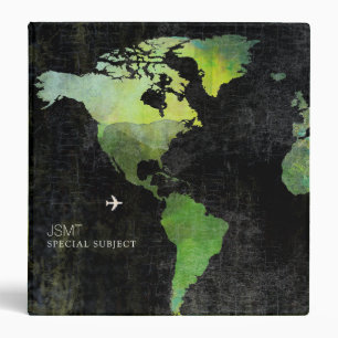 Greenish World Map International Travel Subjects Binder