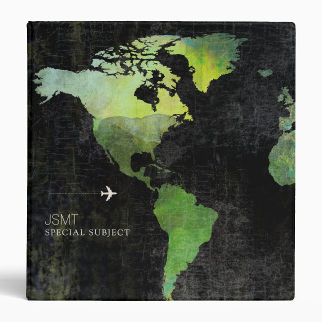 Greenish World Map International Travel Subjects Binder (Front)
