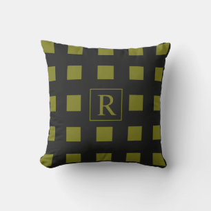 Greenish Yellow Squares Patterns Monograms Black Outdoor Pillow