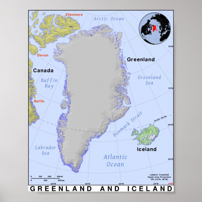  Greenland and Iceland Map Poster (Front)