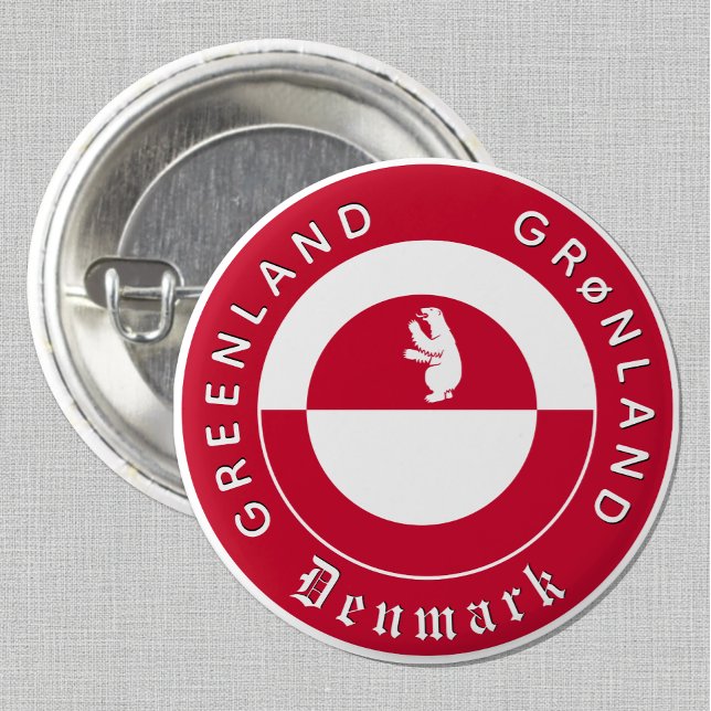 Greenland Button, Patriotic, Greenland Flag 1 Inch Round Button (Greenland Button / Flag, bear)