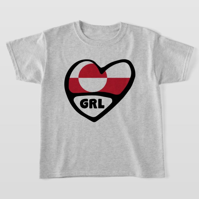 Greenland Country Code Flag Heart Pin Badge, GRL T-Shirt (Laydown)