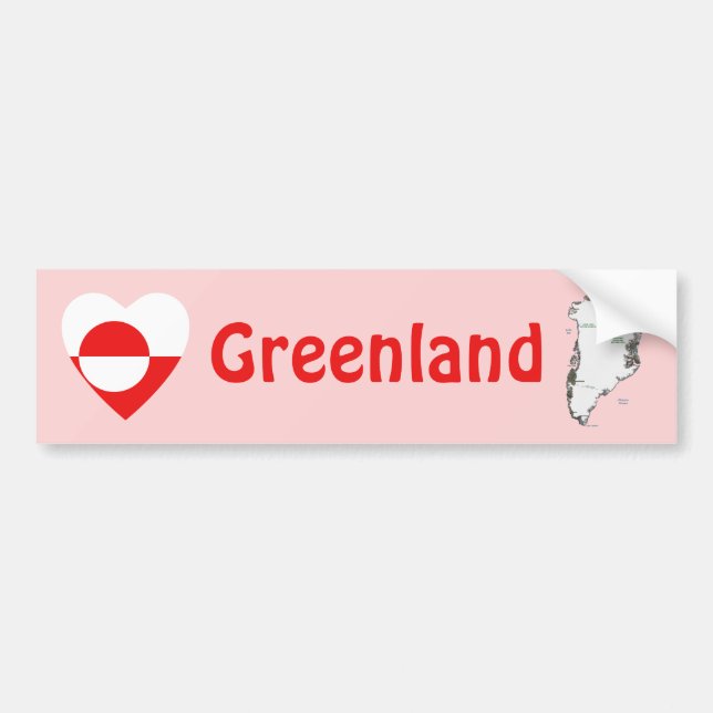 Greenland Flag Heart + Map Bumper Sticker (Front)