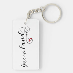 Greenland Flag Heart Script Design Keychain