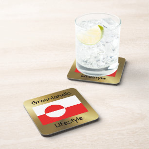 Greenland Flag+Text Coaster