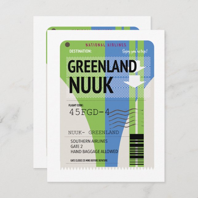 Greenland Nuuk travel ticket (Front/Back)