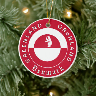 Greenland Ornament, Bear, travel, Greenland Flag Ceramic Ornament