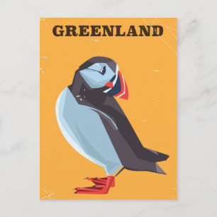 Greenland Puffin vintage travel poster Postcard