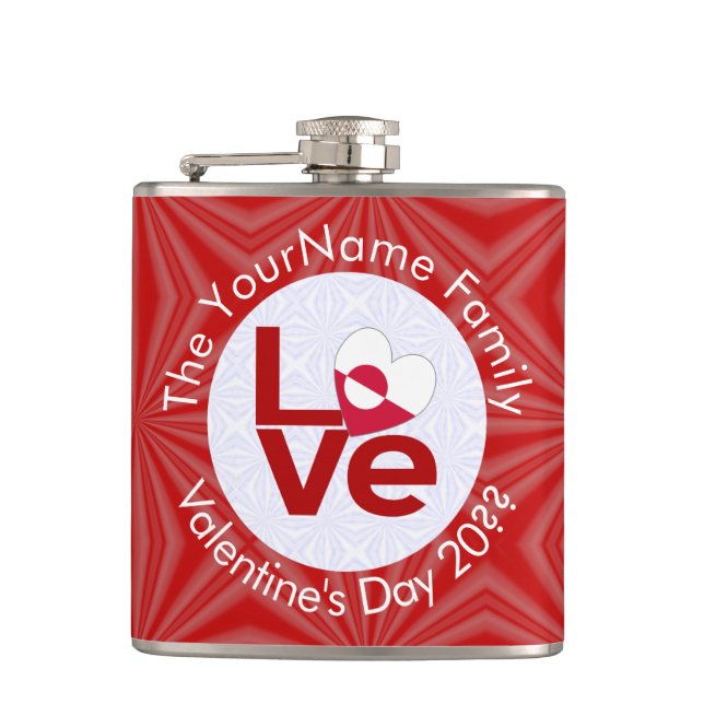 Greenland Red LOVE Flag Personalized Hip Flask (Front)