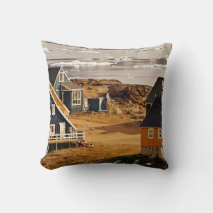 Greenland village, scenic photograph throw pillow