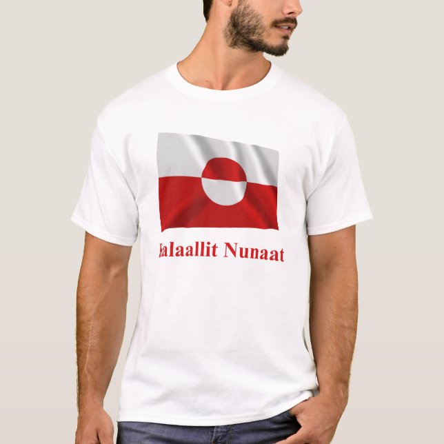 Greenland Waving Flag with Name in Kalaallisut T-Shirt (Front)