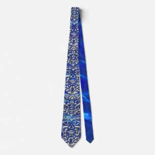 GreenMan liquid silver damask on blue satin print Tie