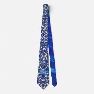 GreenMan liquid silver damask on blue satin print Tie