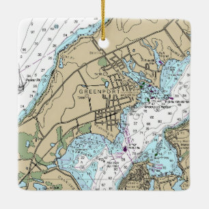 Greenport NY Nautical Chart Christmas Ceramic Ornament