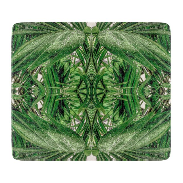 Greens and Raindrops Pattern Cutting Board (Front)