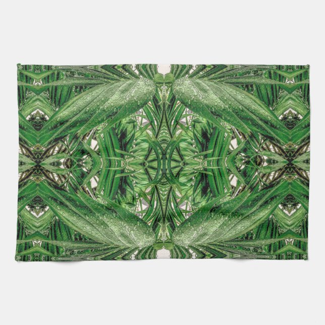 Greens and Raindrops Pattern Kitchen Towel (Horizontal)