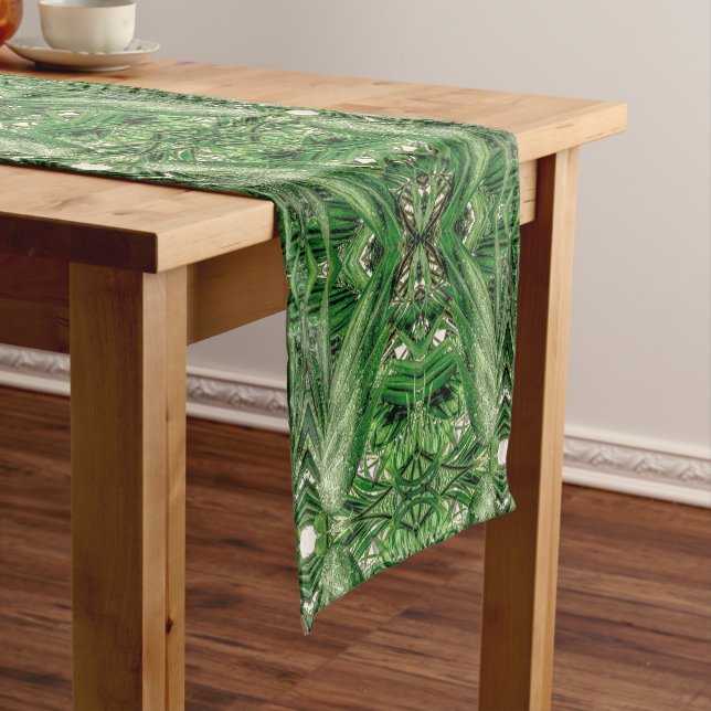 Greens and Raindrops Pattern Short Table Runner (In Situ)