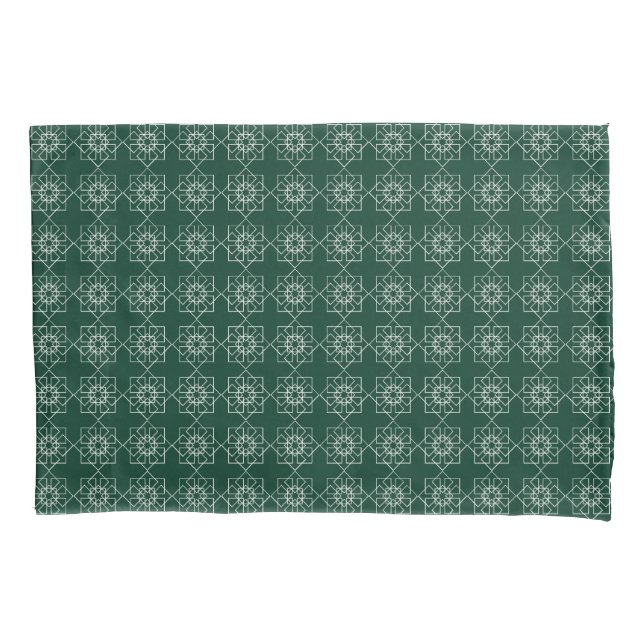 Greens and white geometric shapes pillowcase (Front)
