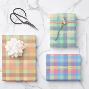 Greens Blues and Golds Plaid Wrapping Paper Sheet