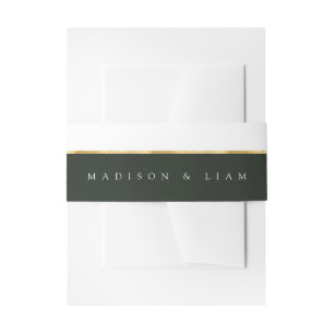 Greens Gold foil Monogram Green Belly Band Invitation Belly Band