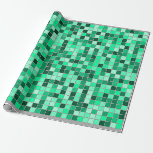 Greens/Teals Tiles Pattern (Gray Background) Wrapping Paper